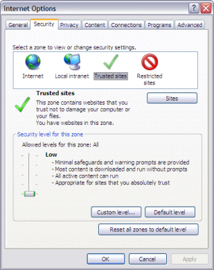 Example of the Internet Explorer Security tab