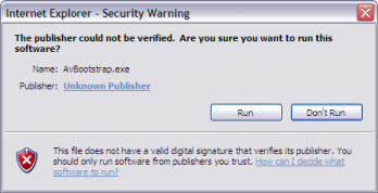 Internet Explorer Security Warning Screen Example
